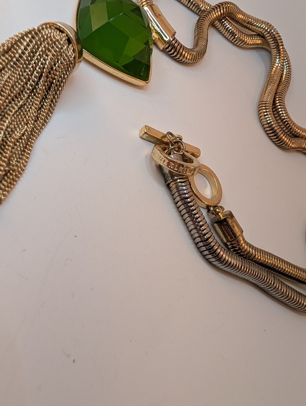 Anne Klein Vintage Gold-Tone Necklace with Green Pendant and Tassel - Picture 4 of 13